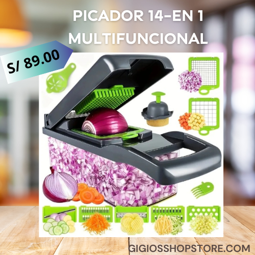 PICADOR MULTIFUNCIONAL DE VERDURAS Y FRUTAS 14 EN 1