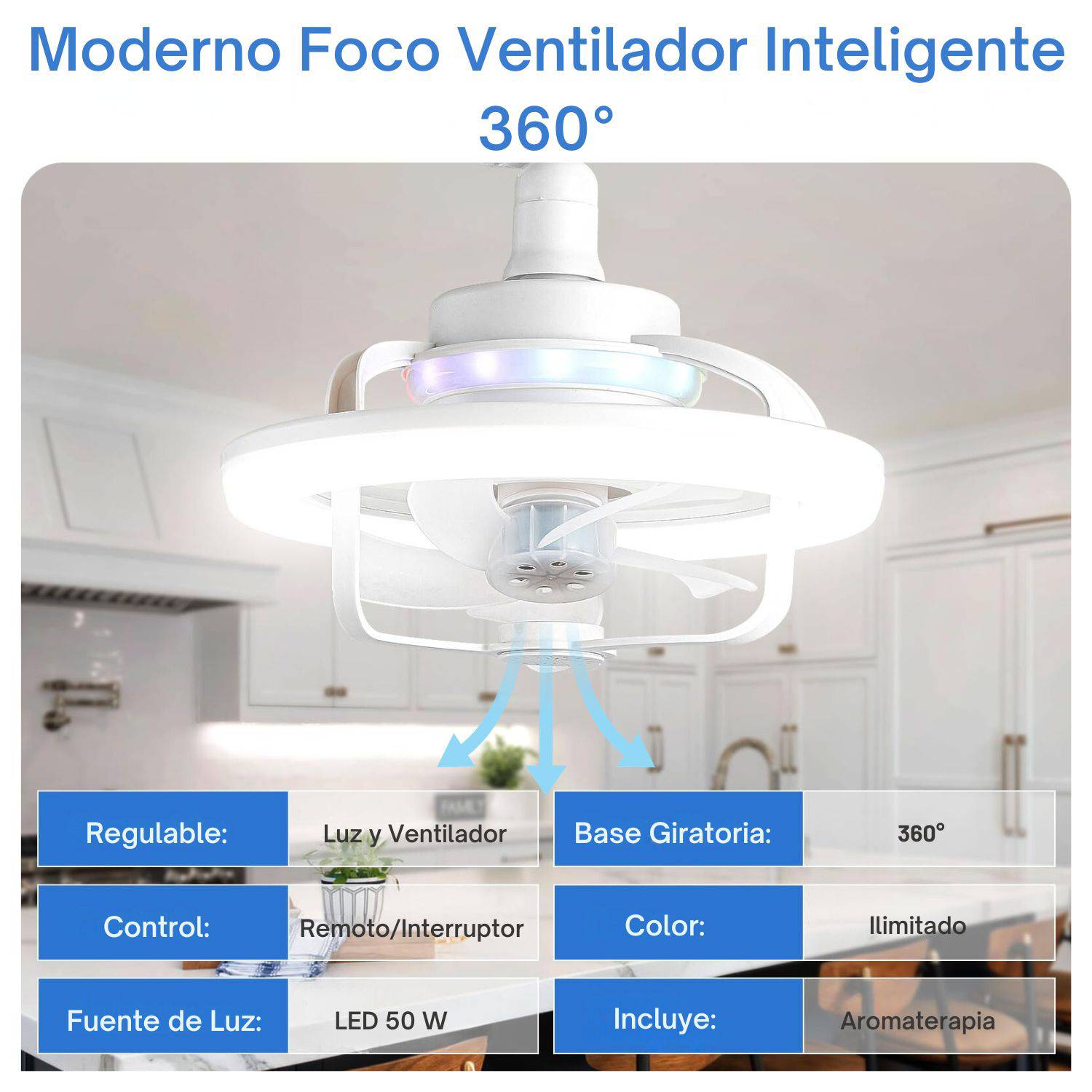 💡❄️🌸FOCO VENTILADOR INTELIGENTE 360° C/CONTROL💡❄️🌸