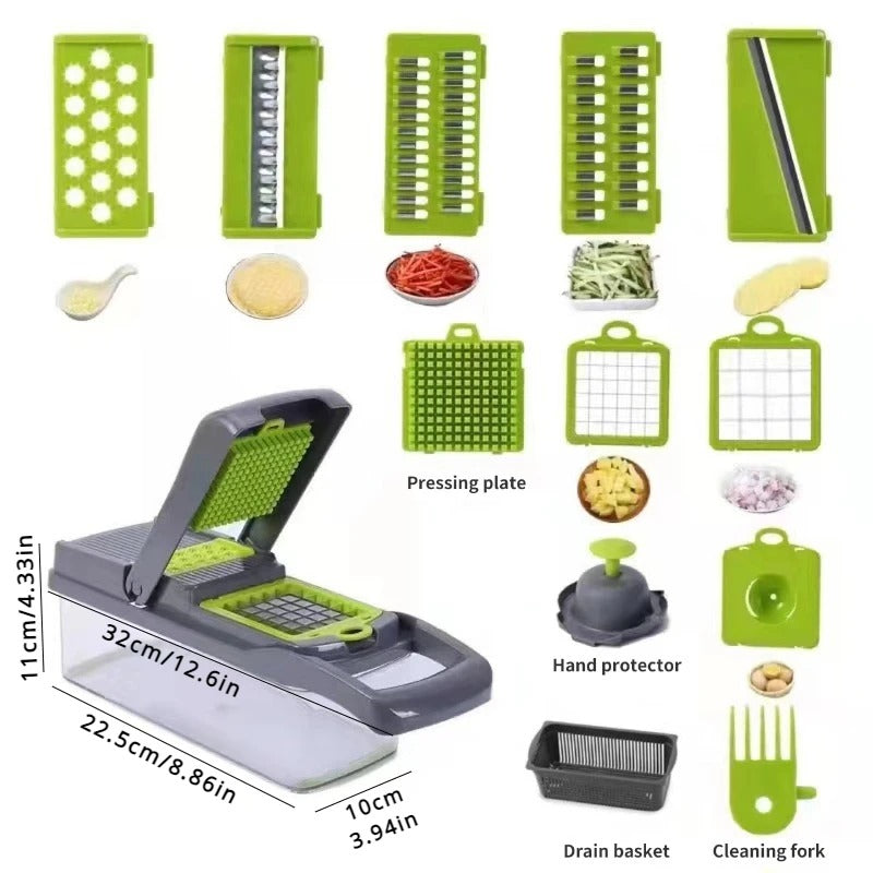 PICADOR MULTIFUNCIONAL DE VERDURAS Y FRUTAS 14 EN 1